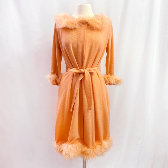 Other - Vintage orange belted robe with feather trim - fits like a medium